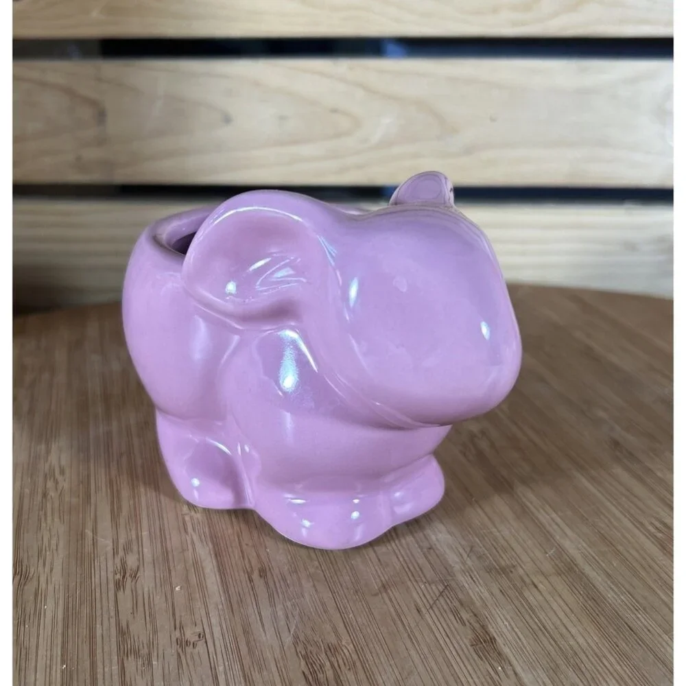 Easter Bunny Rabbit Pottery Planter Pink Glossy Candy trinket Bowl 3.5” X 5”